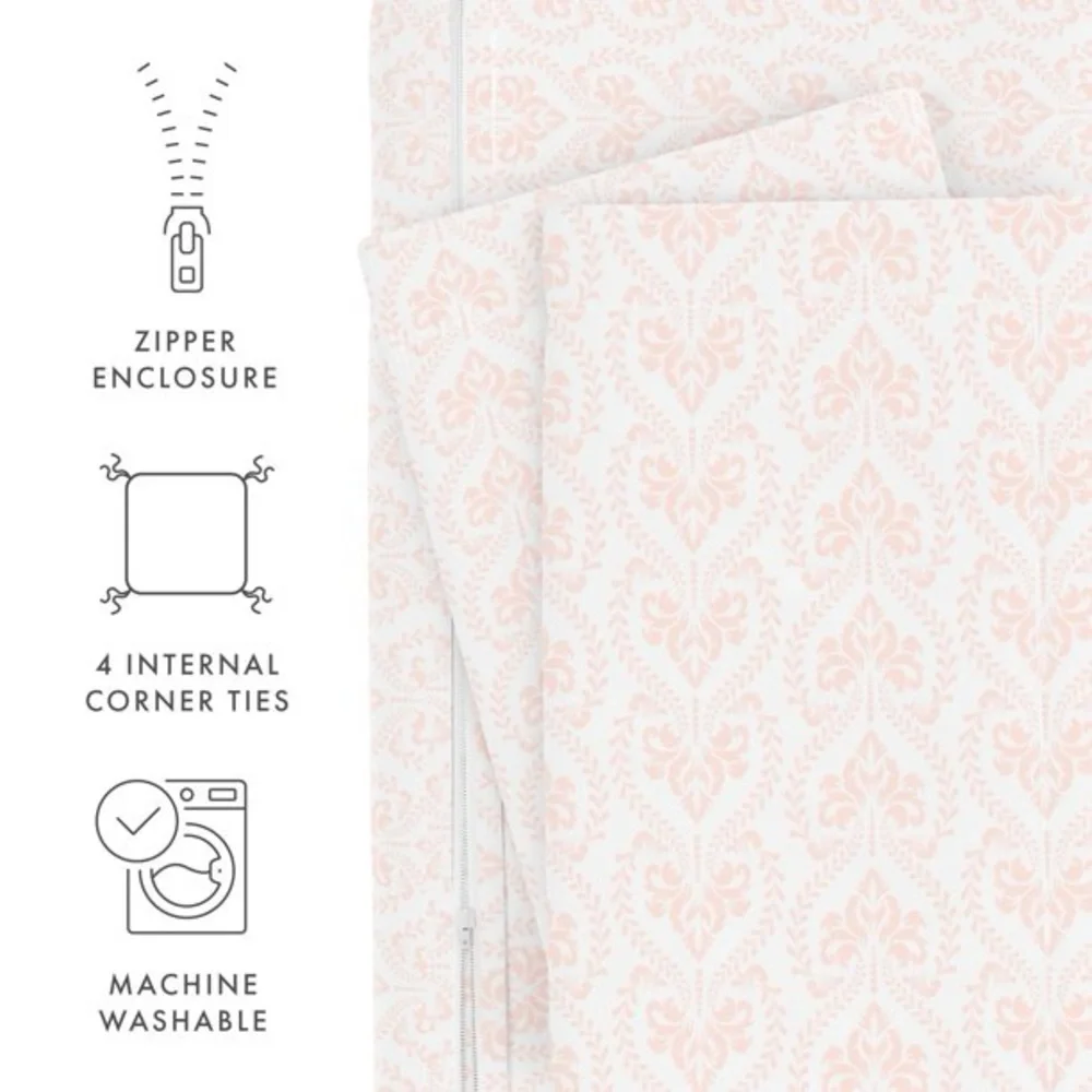 NOBLE LINENS NWT classic damask pink pattern duvet set -full/queen